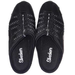 Skechers Black status series slip ons rhinestones